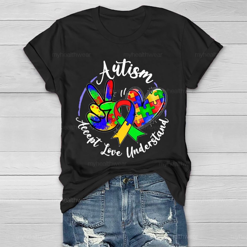 Autism Accept Love Understand Puzzle Pattern Healthwear T-shirt