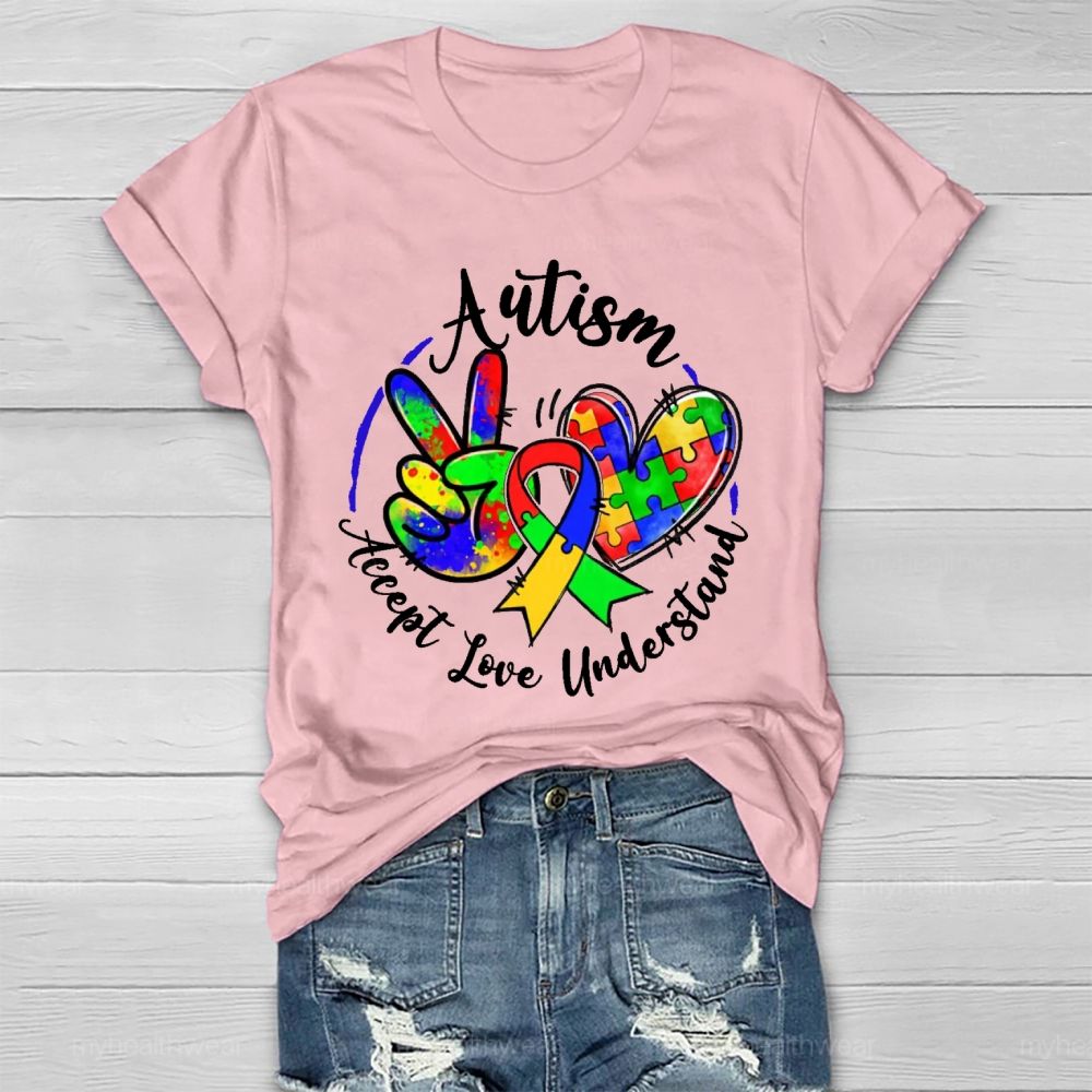 Autism Accept Love Understand Puzzle Pattern Healthwear T-shirt
