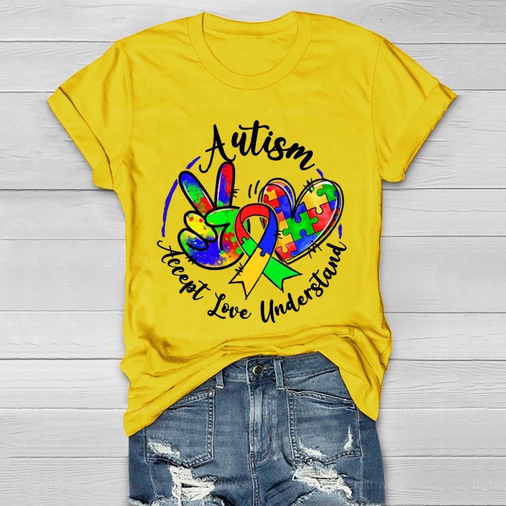 Autism Accept Love Understand Puzzle Pattern Healthwear T-shirt