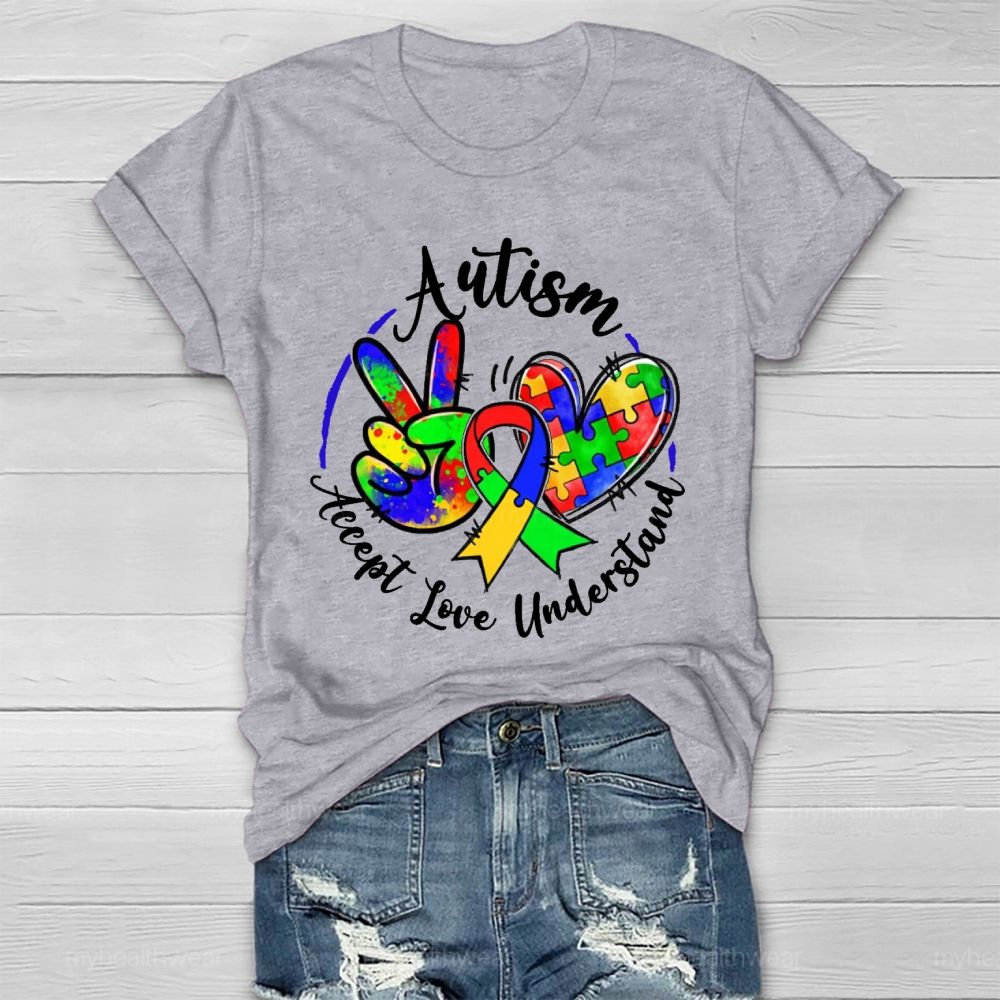 Autism Accept Love Understand Puzzle Pattern Healthwear T-shirt