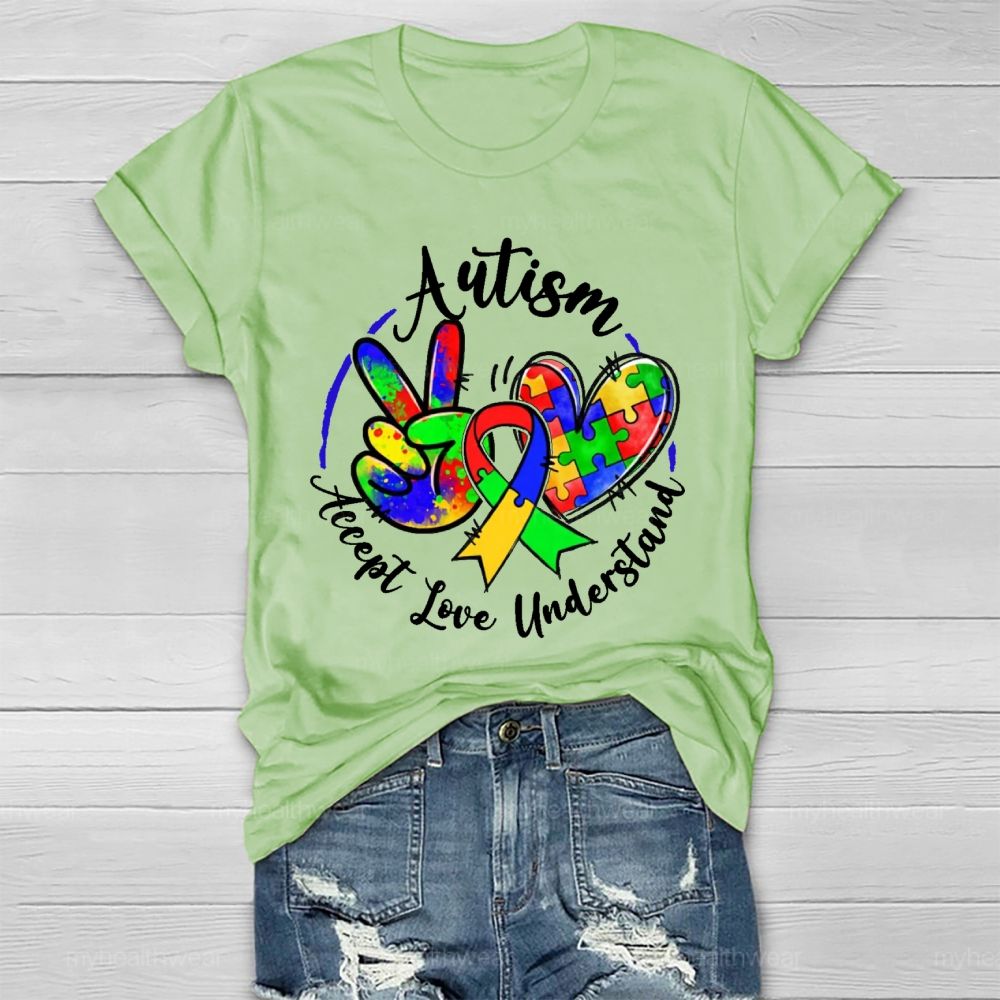Autism Accept Love Understand Puzzle Pattern Healthwear T-shirt