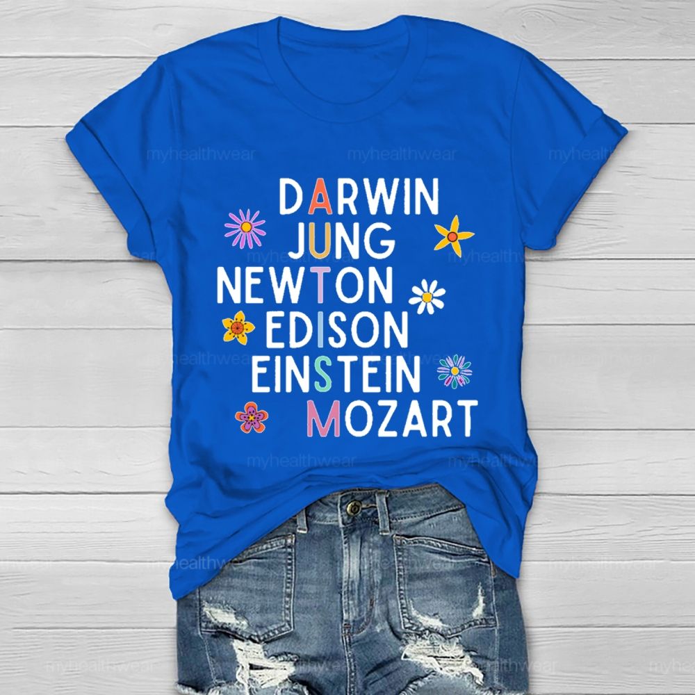 Darwin Jung Newton Edison Einstein Mozart Flowers Healthwear T-shirt