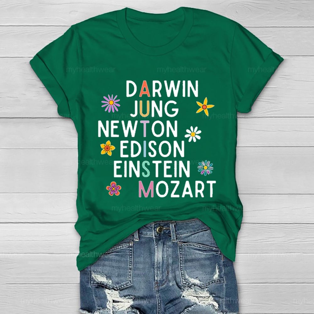 Darwin Jung Newton Edison Einstein Mozart Flowers Healthwear T-shirt