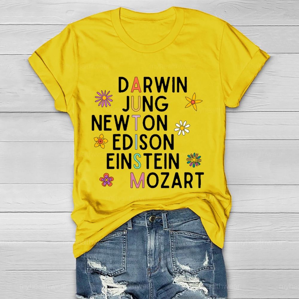 Darwin Jung Newton Edison Einstein Mozart Flowers Healthwear T-shirt