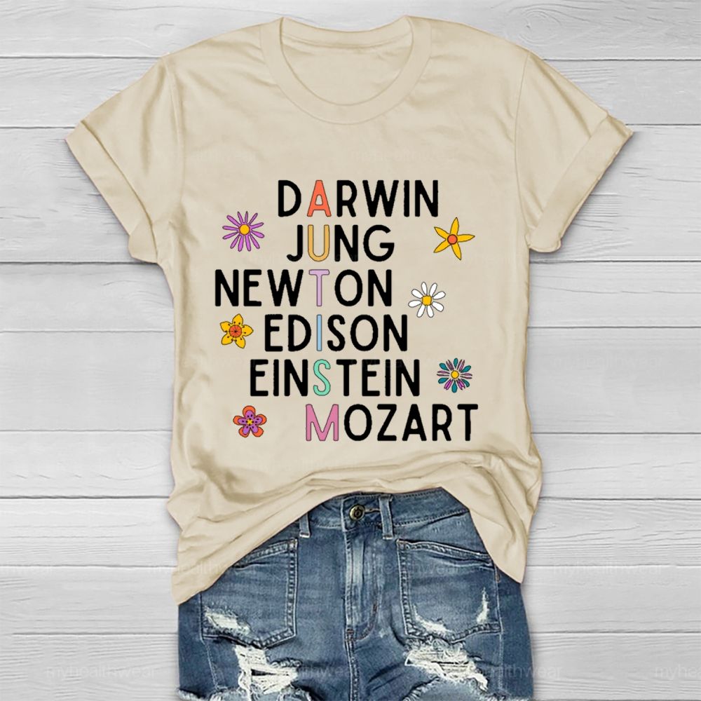 Darwin Jung Newton Edison Einstein Mozart Flowers Healthwear T-shirt