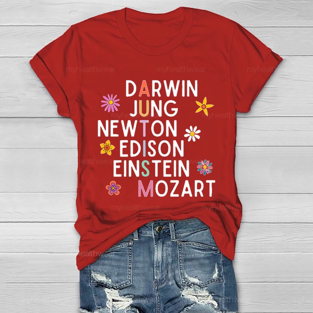 Darwin Jung Newton Edison Einstein Mozart Flowers Healthwear T-shirt