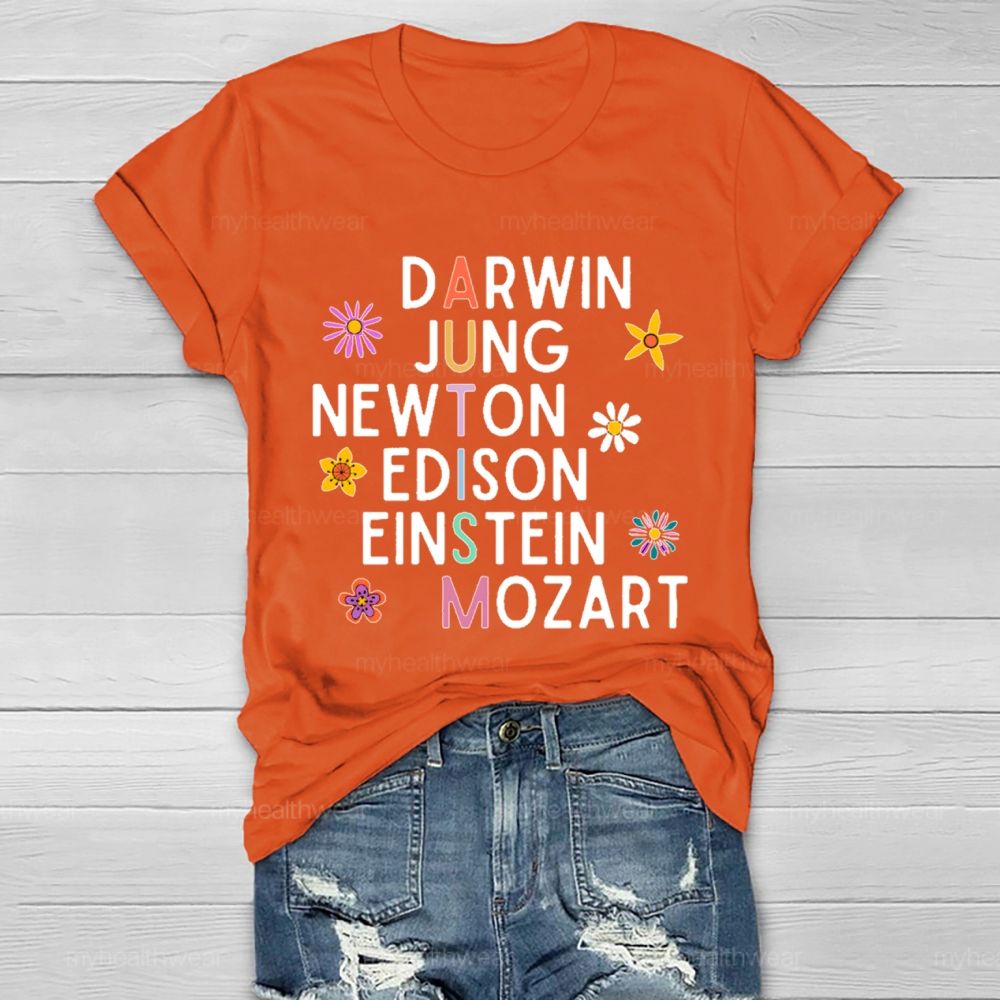 Darwin Jung Newton Edison Einstein Mozart Flowers Healthwear T-shirt