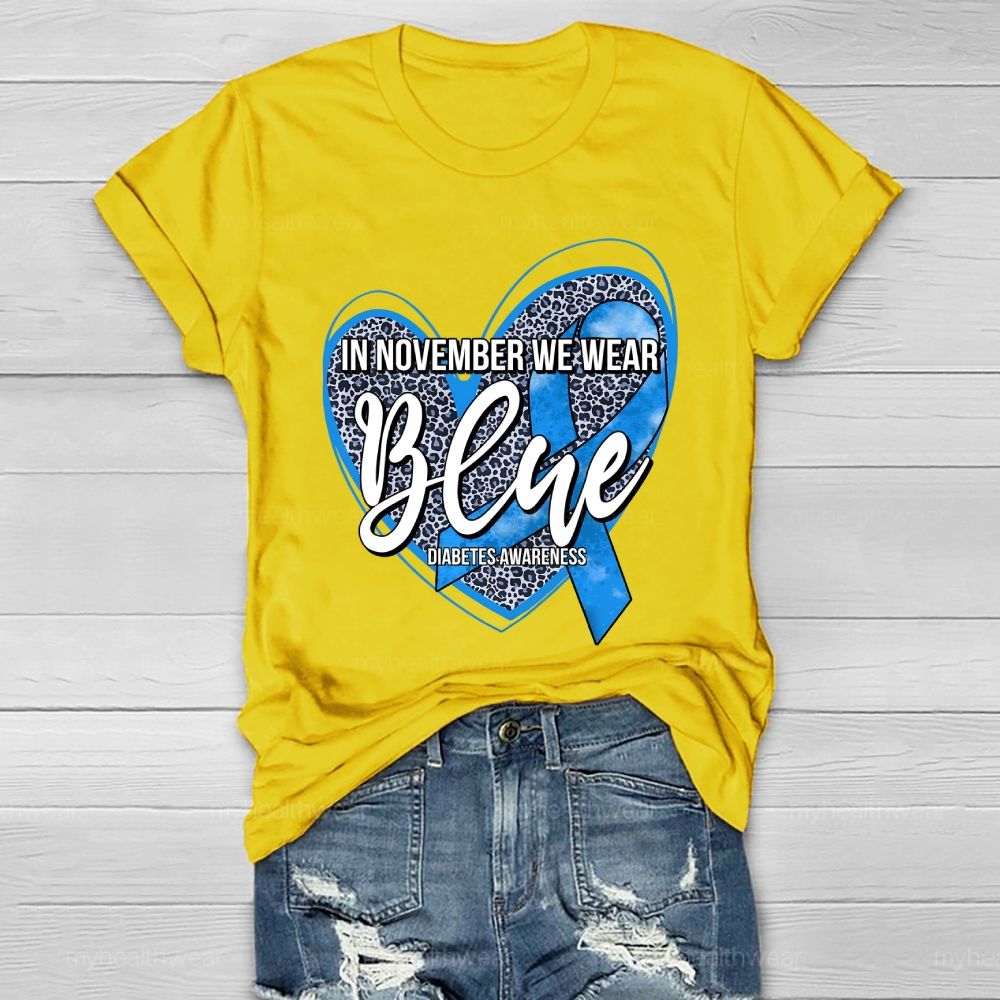 In November We Wear Blue Diabetes Awareness Leopard Print Heart Healthwear T-shirt