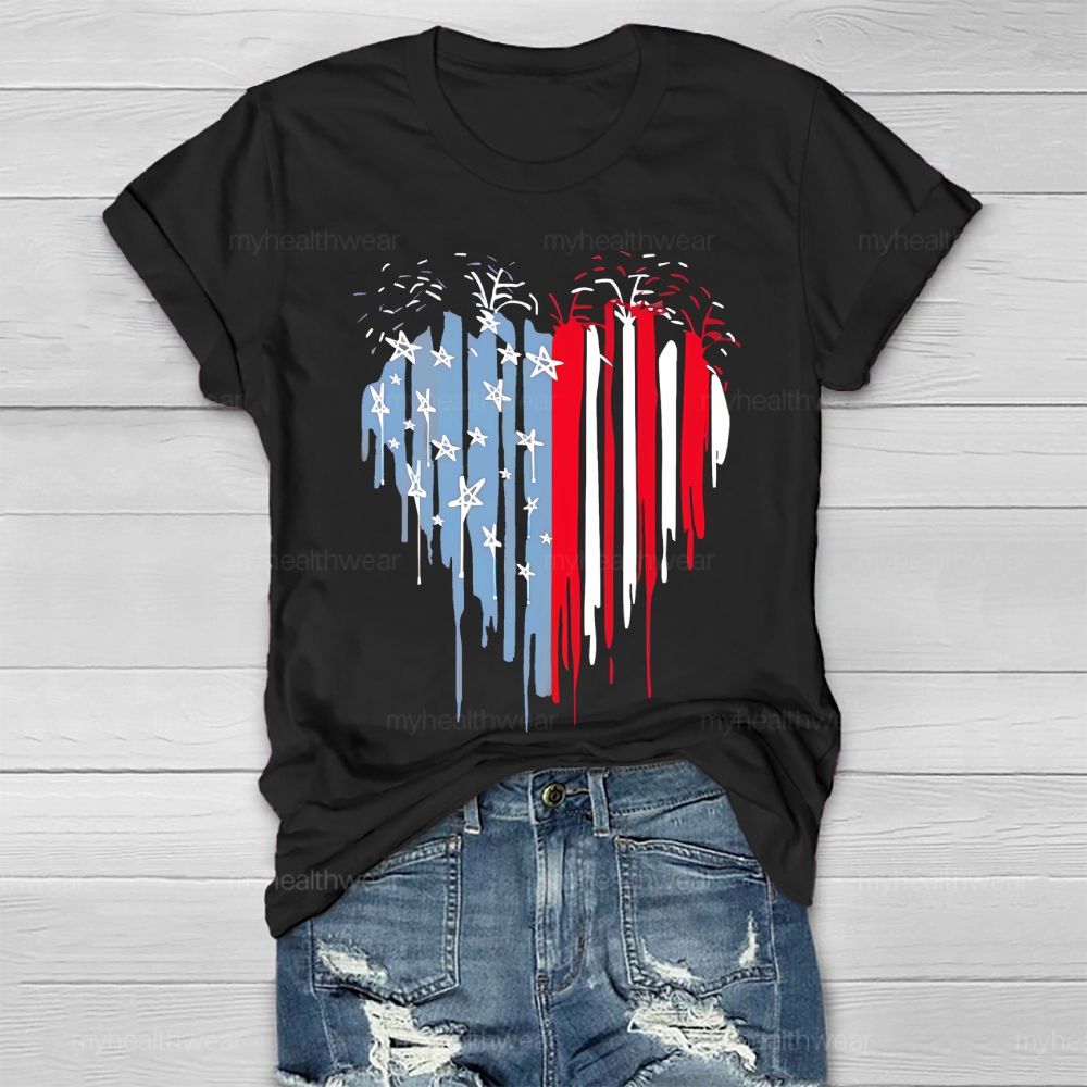 Flag Star Heart Shape Healthwear T-shirt