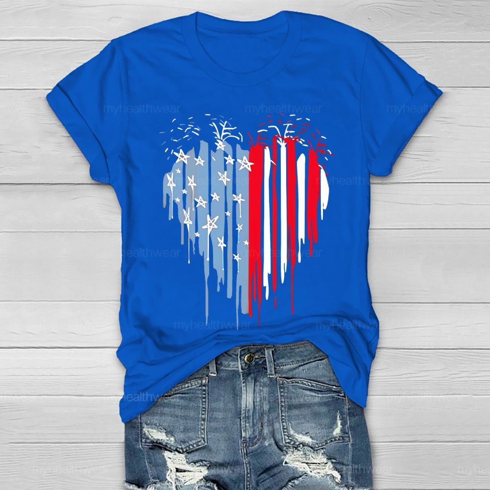 Flag Star Heart Shape Healthwear T-shirt