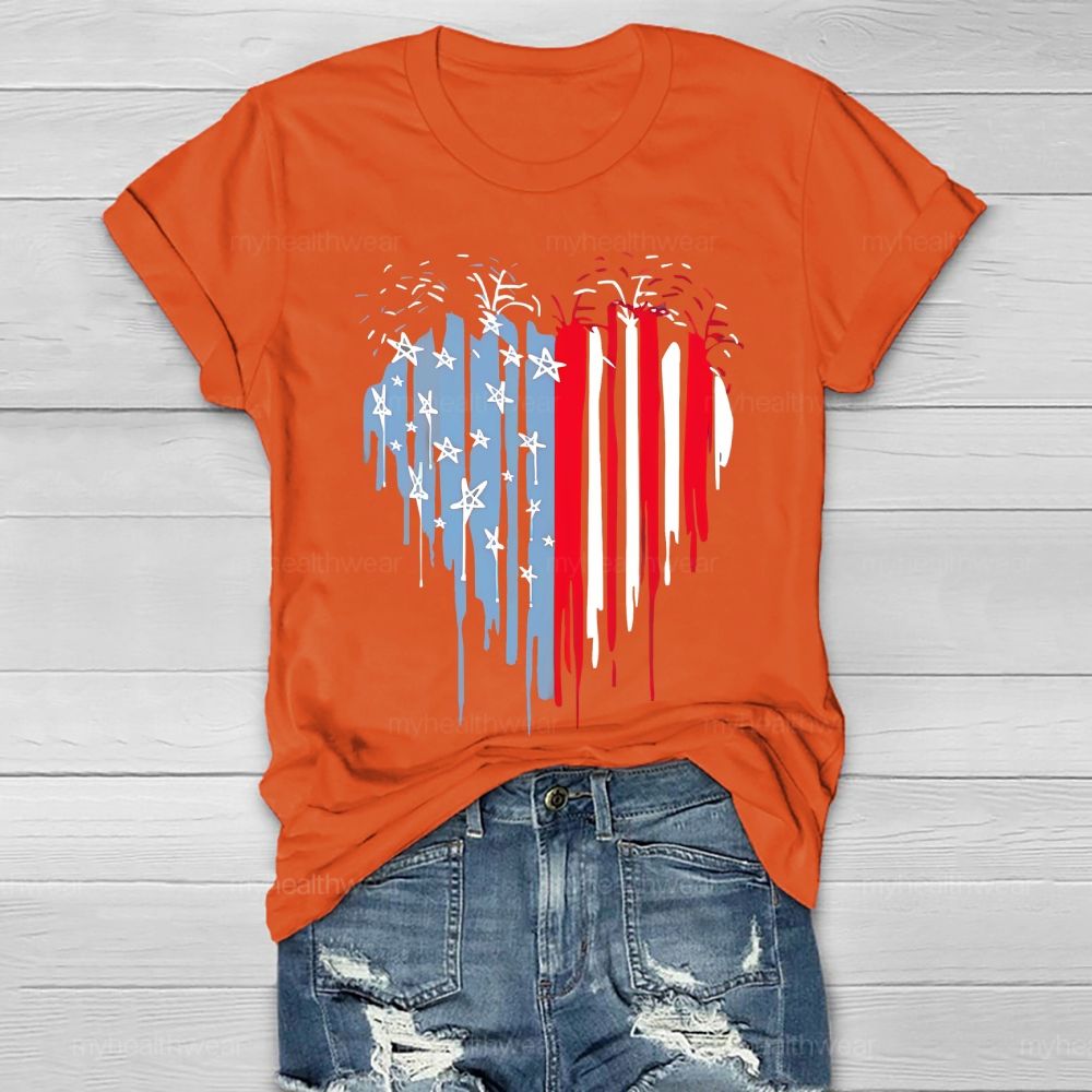 Flag Star Heart Shape Healthwear T-shirt