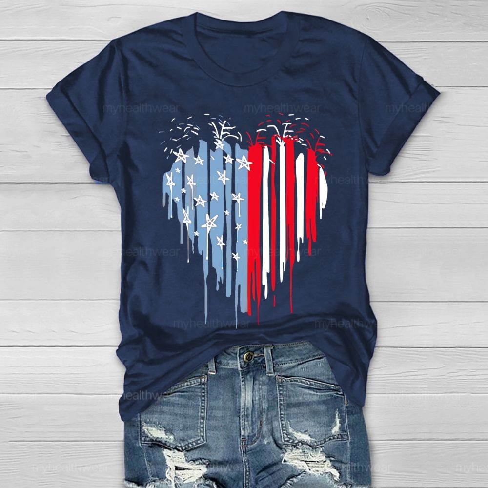 Flag Star Heart Shape Healthwear T-shirt
