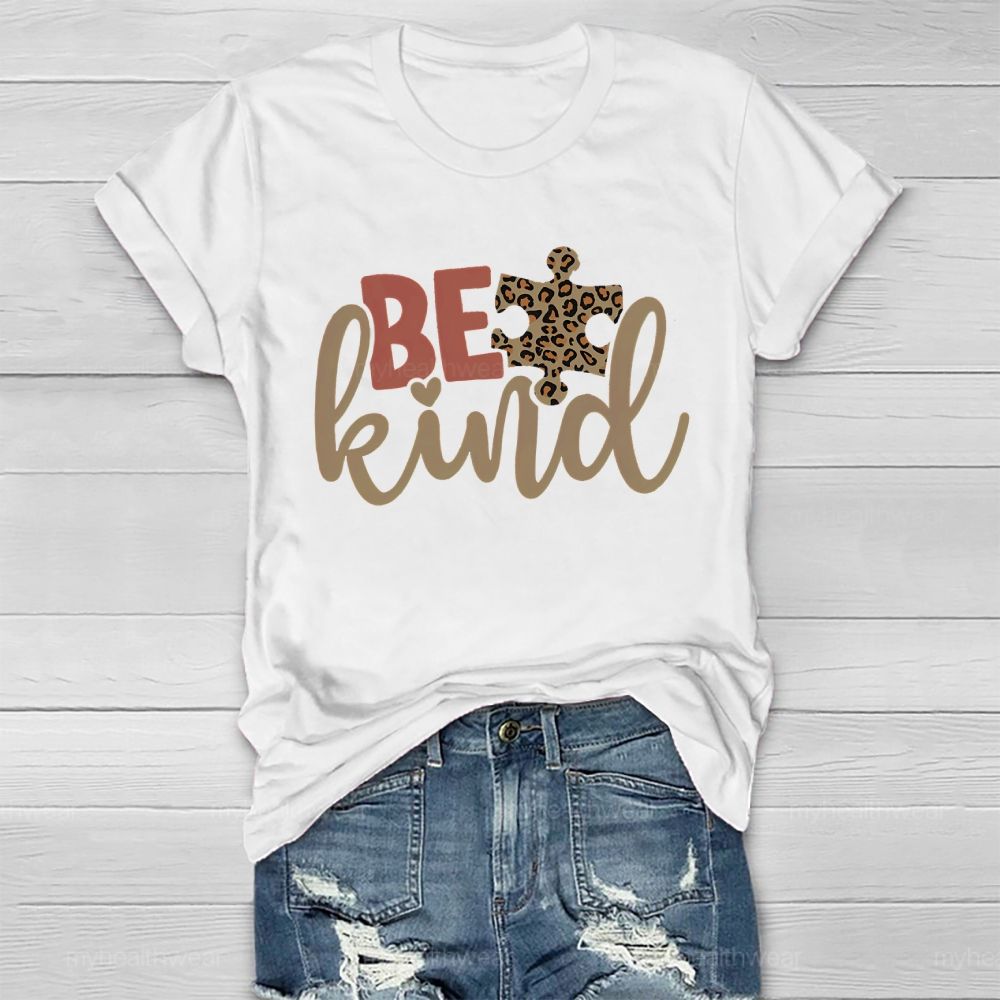 Be Kind Leopard Print Puzzle Healthwear T-shirt