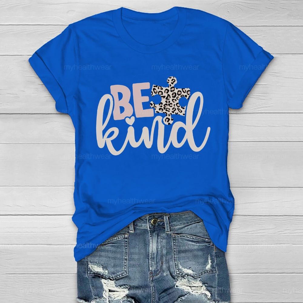 Be Kind Leopard Print Puzzle Healthwear T-shirt