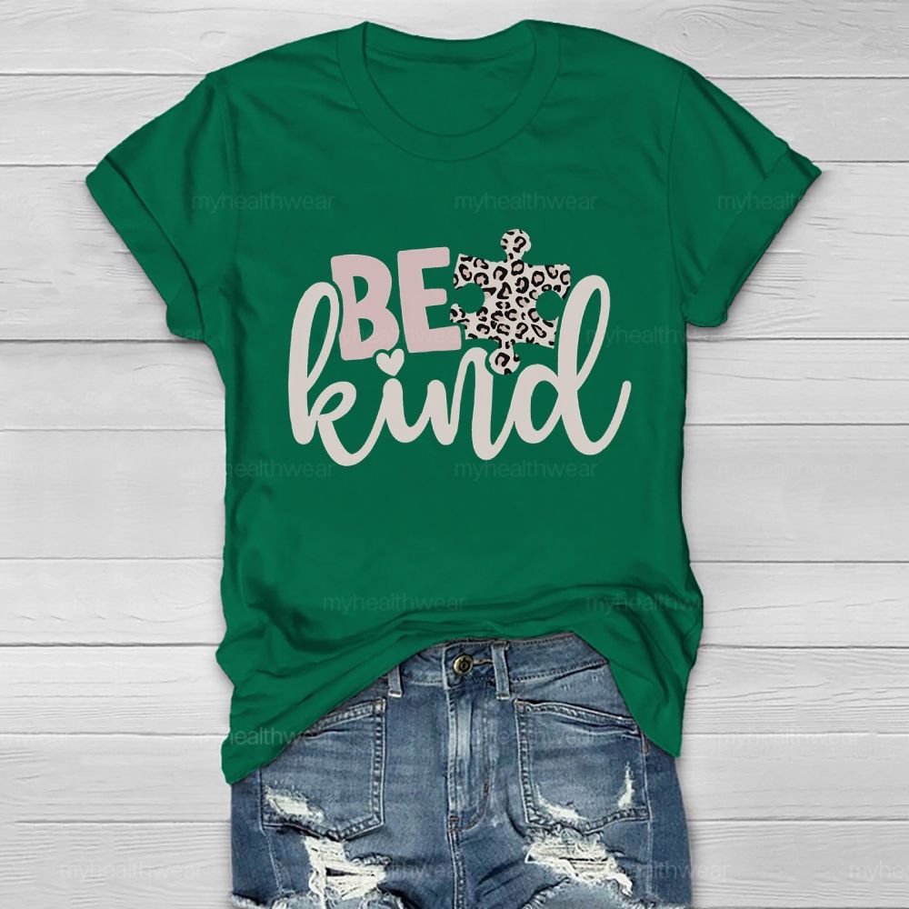 Be Kind Leopard Print Puzzle Healthwear T-shirt