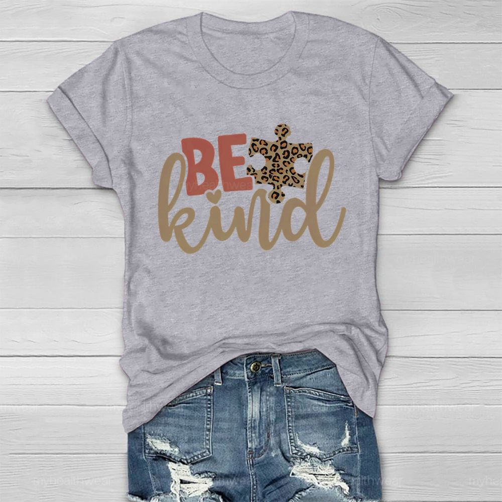 Be Kind Leopard Print Puzzle Healthwear T-shirt