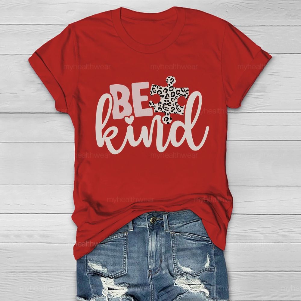 Be Kind Leopard Print Puzzle Healthwear T-shirt