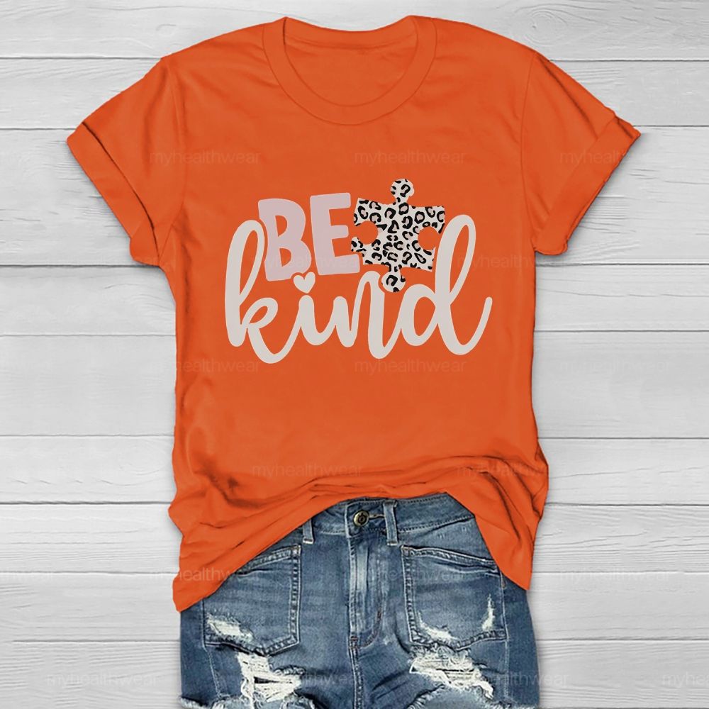 Be Kind Leopard Print Puzzle Healthwear T-shirt