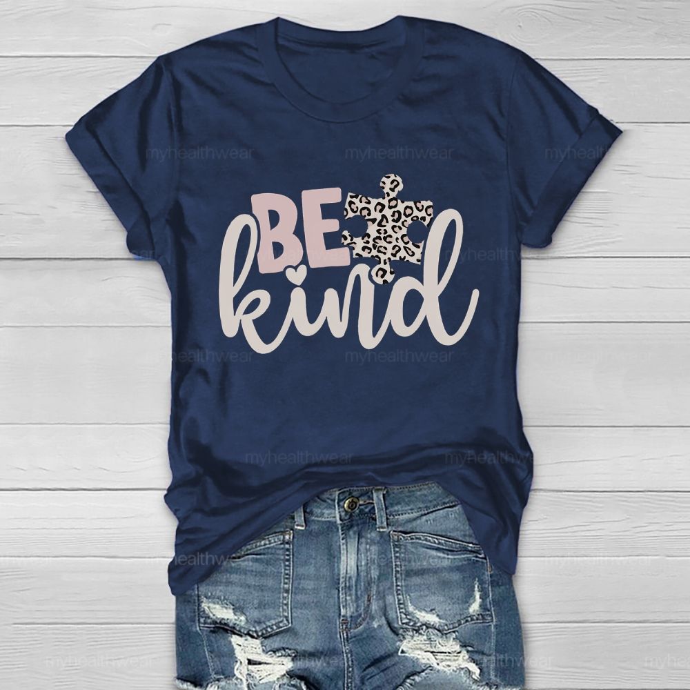 Be Kind Leopard Print Puzzle Healthwear T-shirt