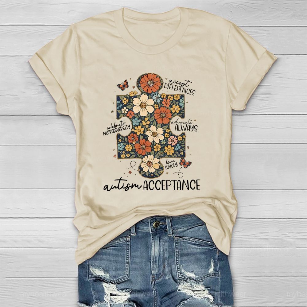 Autism Acceptance Accept Differences Celebrate Neurodiversity Healthwear T-shirt