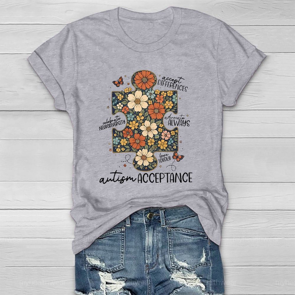Autism Acceptance Accept Differences Celebrate Neurodiversity Healthwear T-shirt