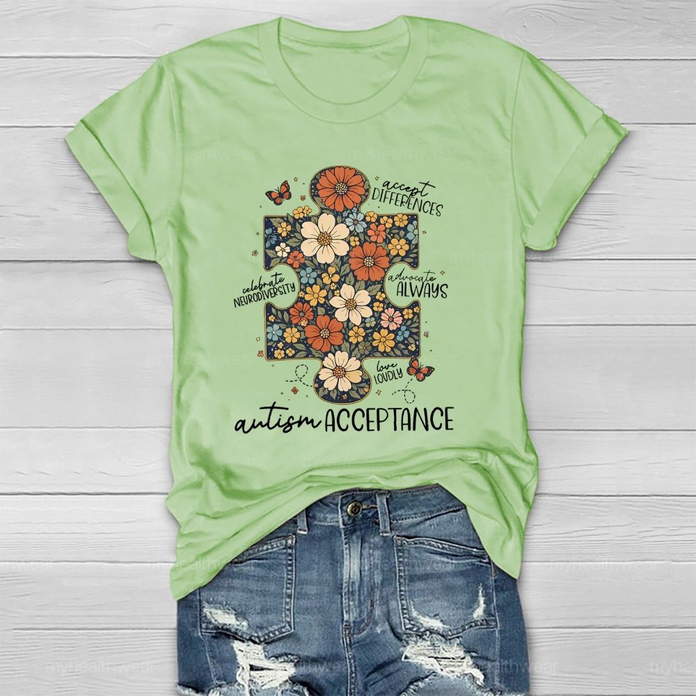 Autism Acceptance Accept Differences Celebrate Neurodiversity Healthwear T-shirt