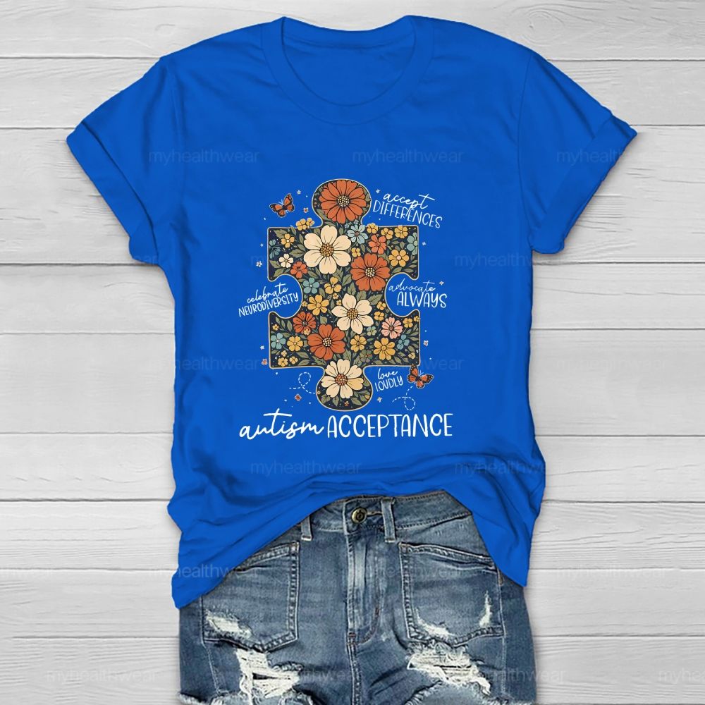 Autism Acceptance Accept Differences Celebrate Neurodiversity Healthwear T-shirt