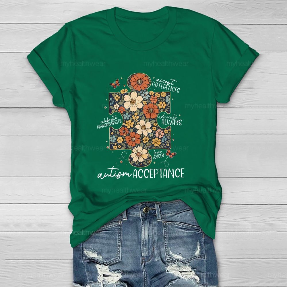 Autism Acceptance Accept Differences Celebrate Neurodiversity Healthwear T-shirt