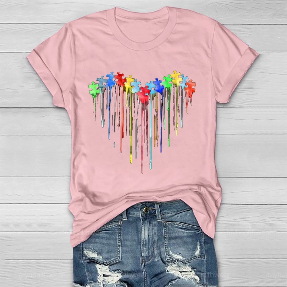 Heart Colorful Puzzle Pattern Healthwear T-shirt