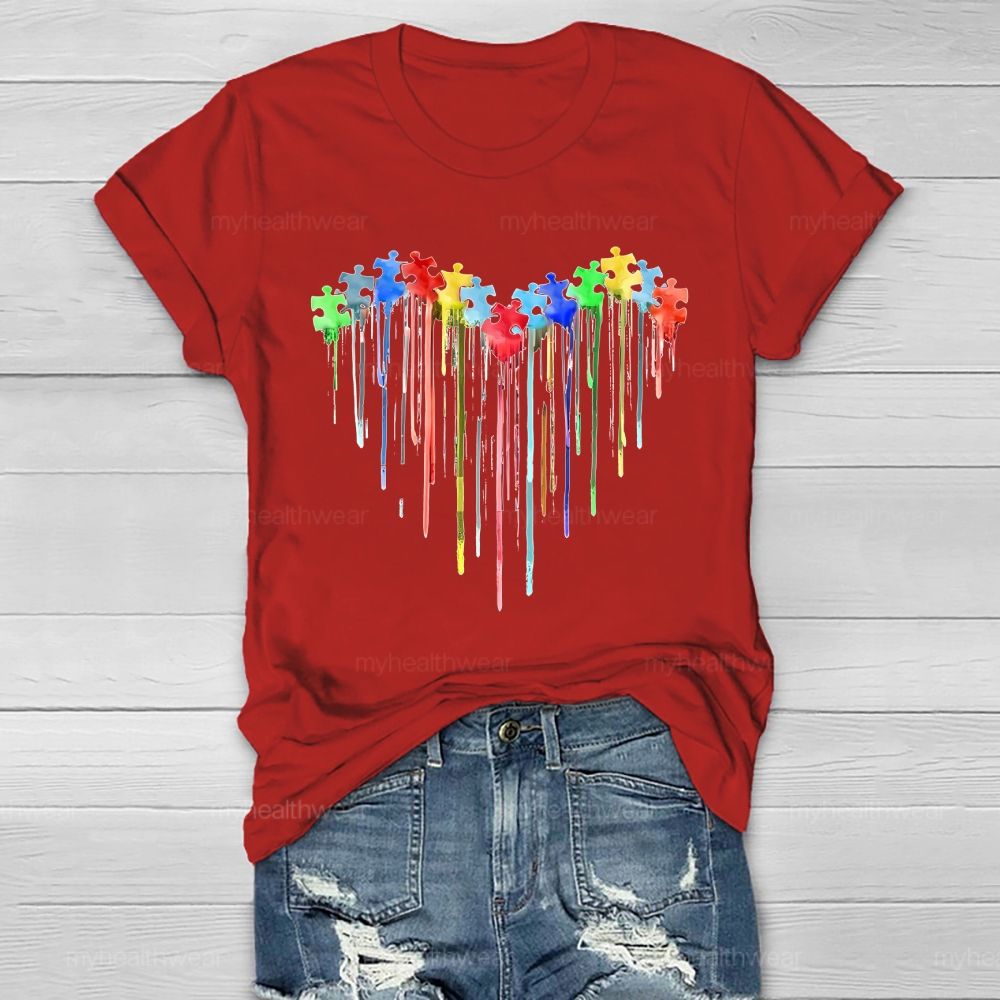 Heart Colorful Puzzle Pattern Healthwear T-shirt