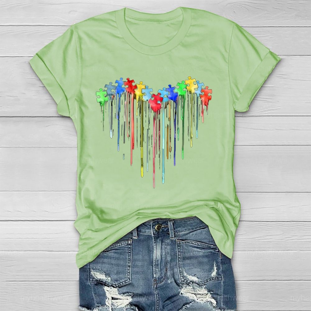 Heart Colorful Puzzle Pattern Healthwear T-shirt