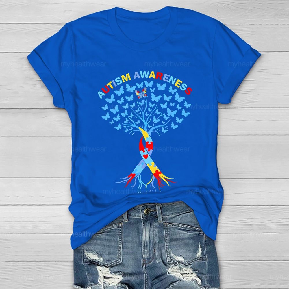 Autism Awareness Butterfly Tree Graphics Healthwear T-shirt