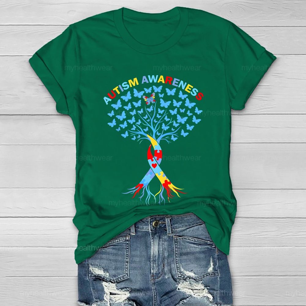 Autism Awareness Butterfly Tree Graphics Healthwear T-shirt