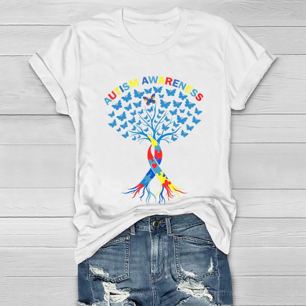 Autism Awareness Butterfly Tree Graphics Healthwear T-shirt