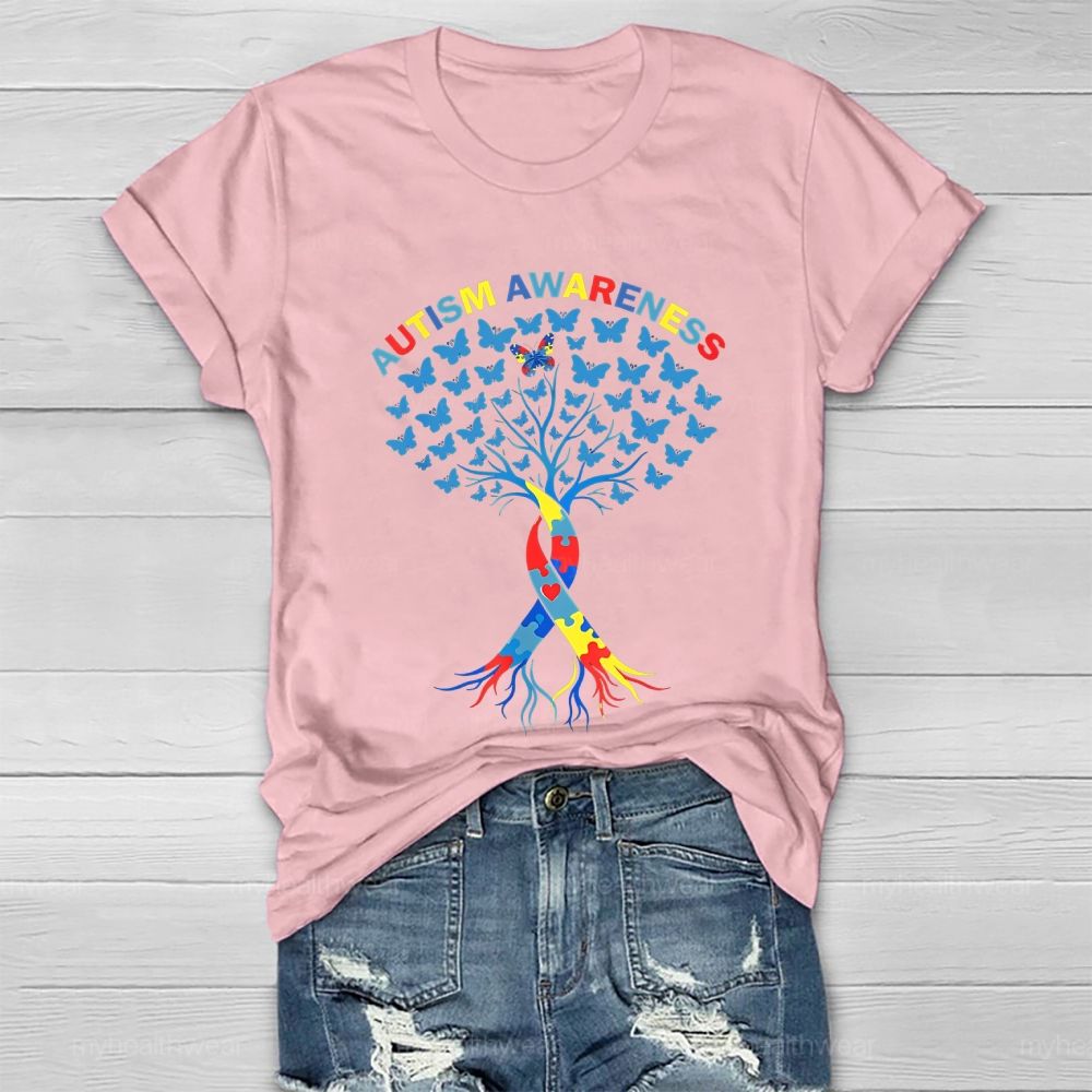 Autism Awareness Butterfly Tree Graphics Healthwear T-shirt