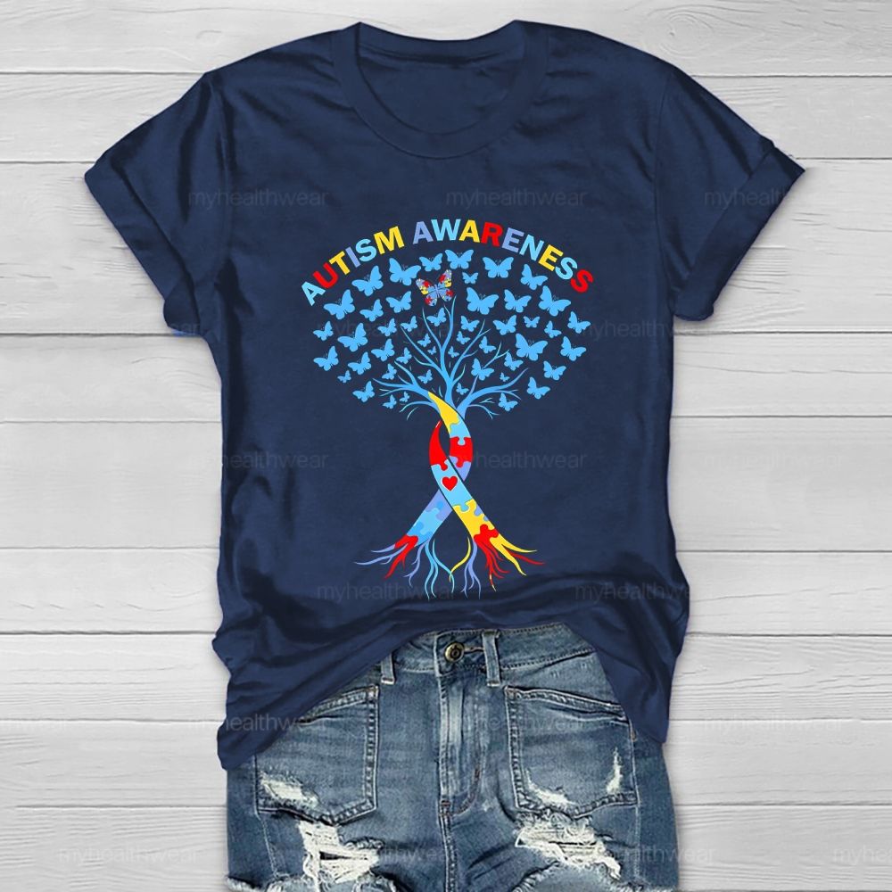 Autism Awareness Butterfly Tree Graphics Healthwear T-shirt