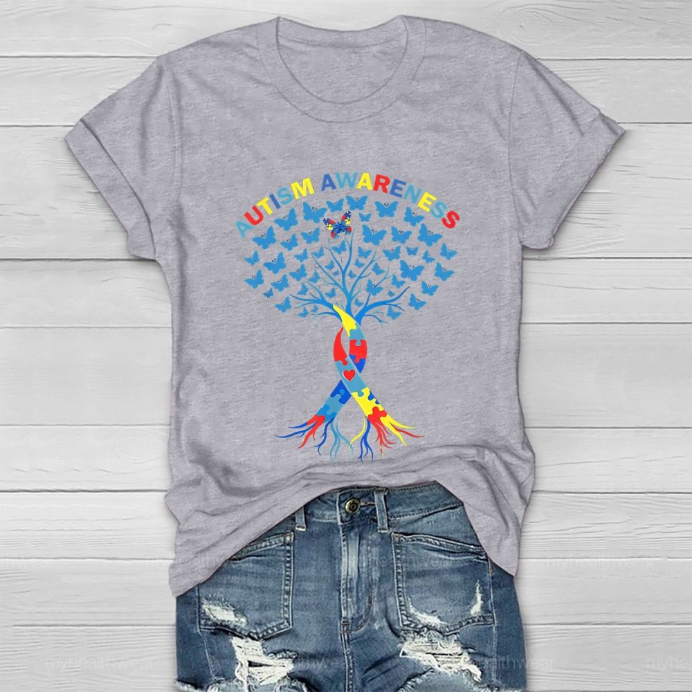 Autism Awareness Butterfly Tree Graphics Healthwear T-shirt