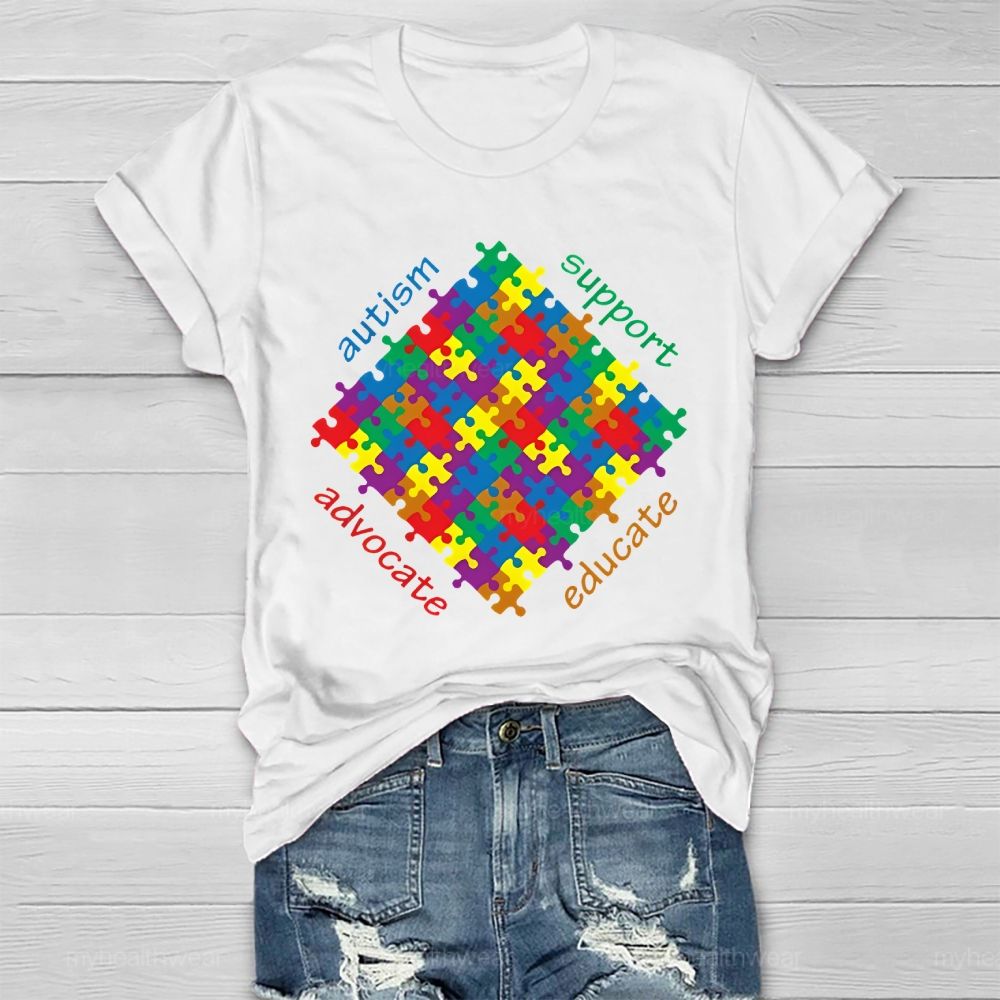 Autism Support Advocate Educate Puzzle Healthwear T-shirt