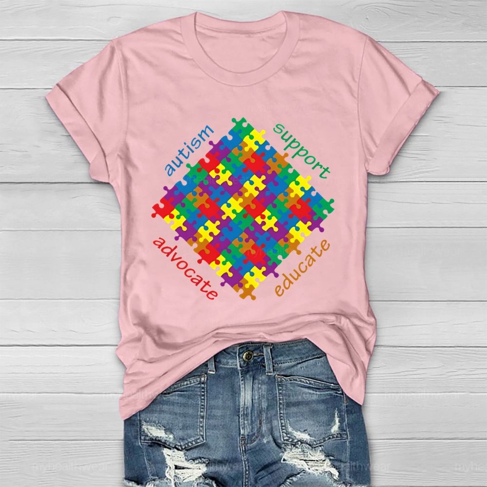 Autism Support Advocate Educate Puzzle Healthwear T-shirt