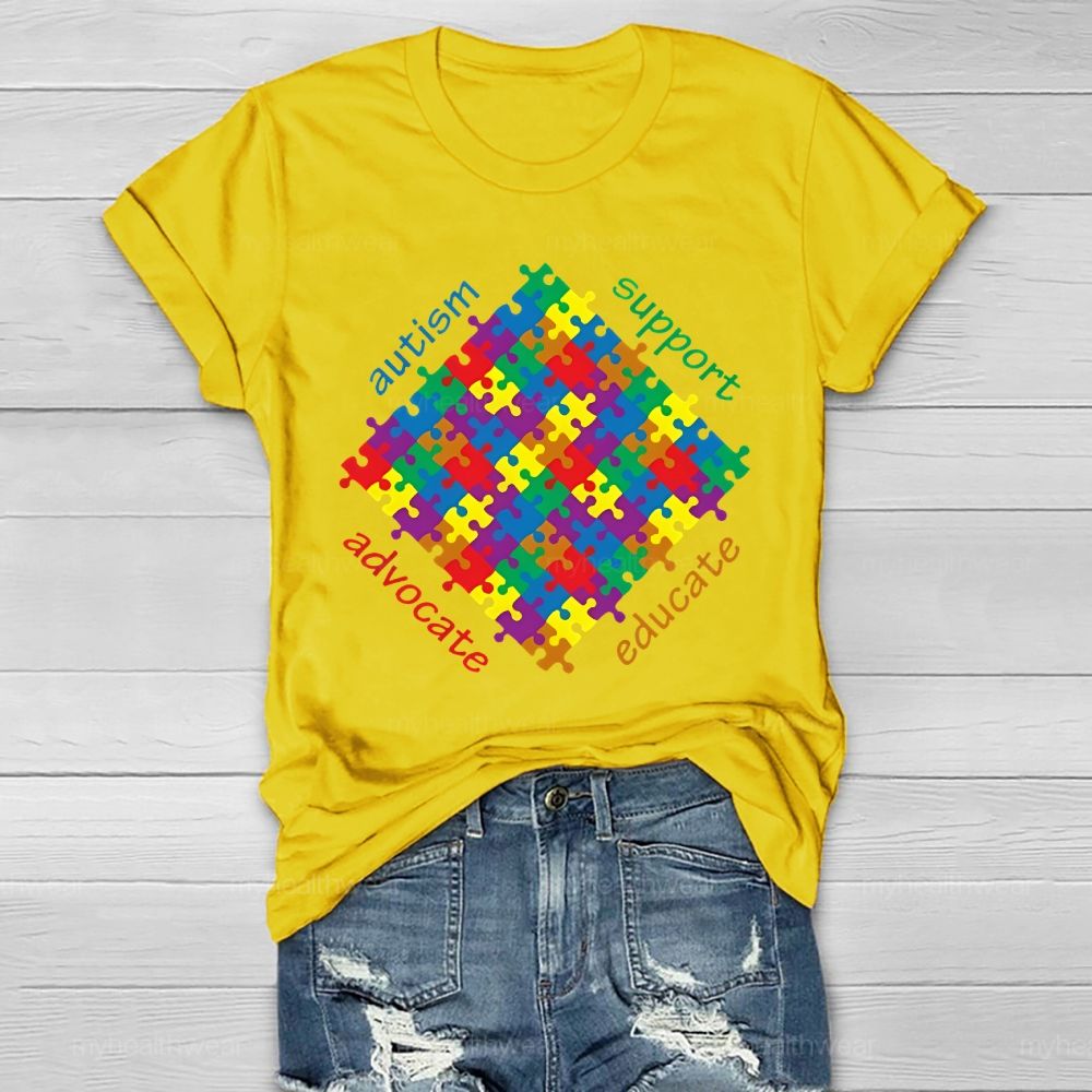Autism Support Advocate Educate Puzzle Healthwear T-shirt