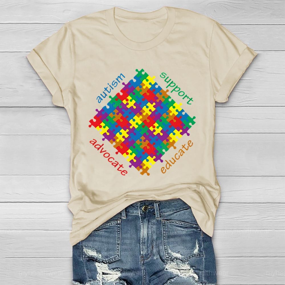 Autism Support Advocate Educate Puzzle Healthwear T-shirt
