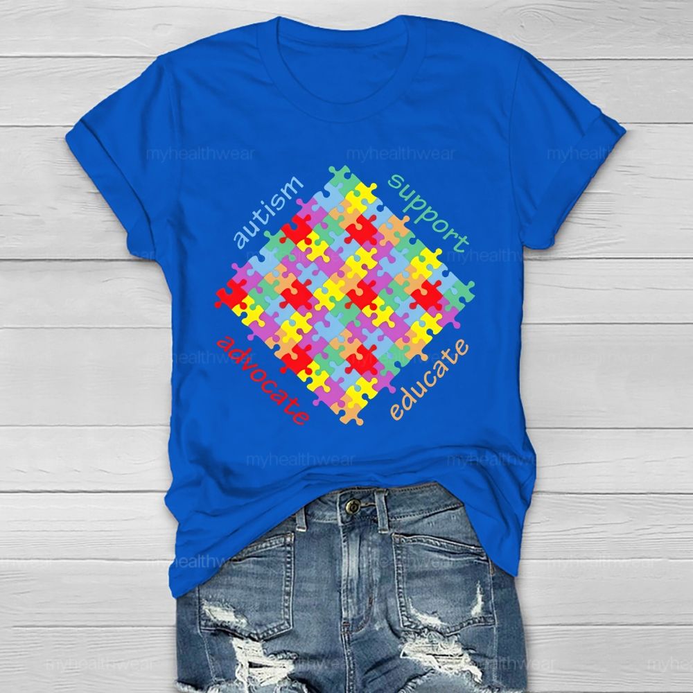 Autism Support Advocate Educate Puzzle Healthwear T-shirt