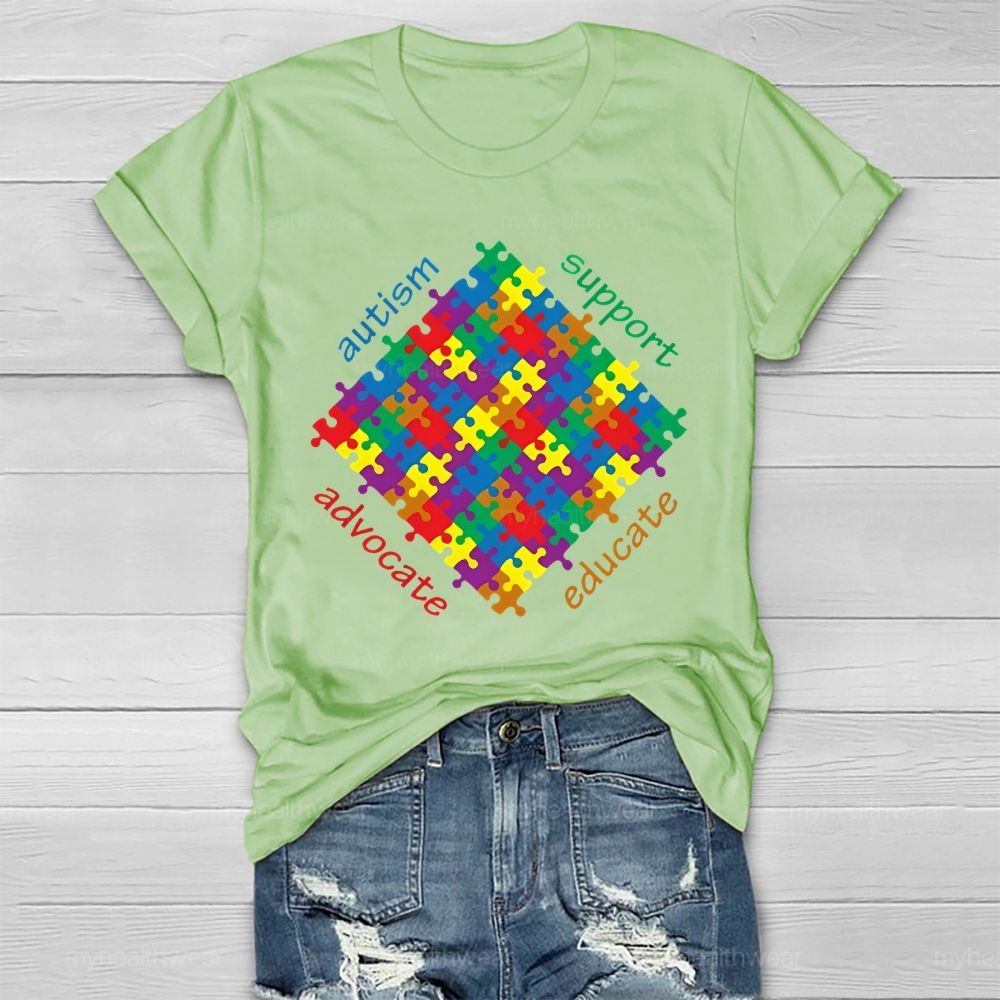 Autism Support Advocate Educate Puzzle Healthwear T-shirt