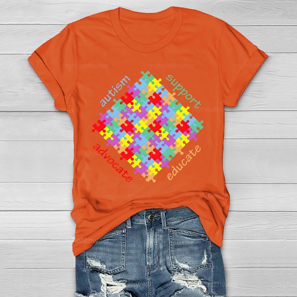 Autism Support Advocate Educate Puzzle Healthwear T-shirt