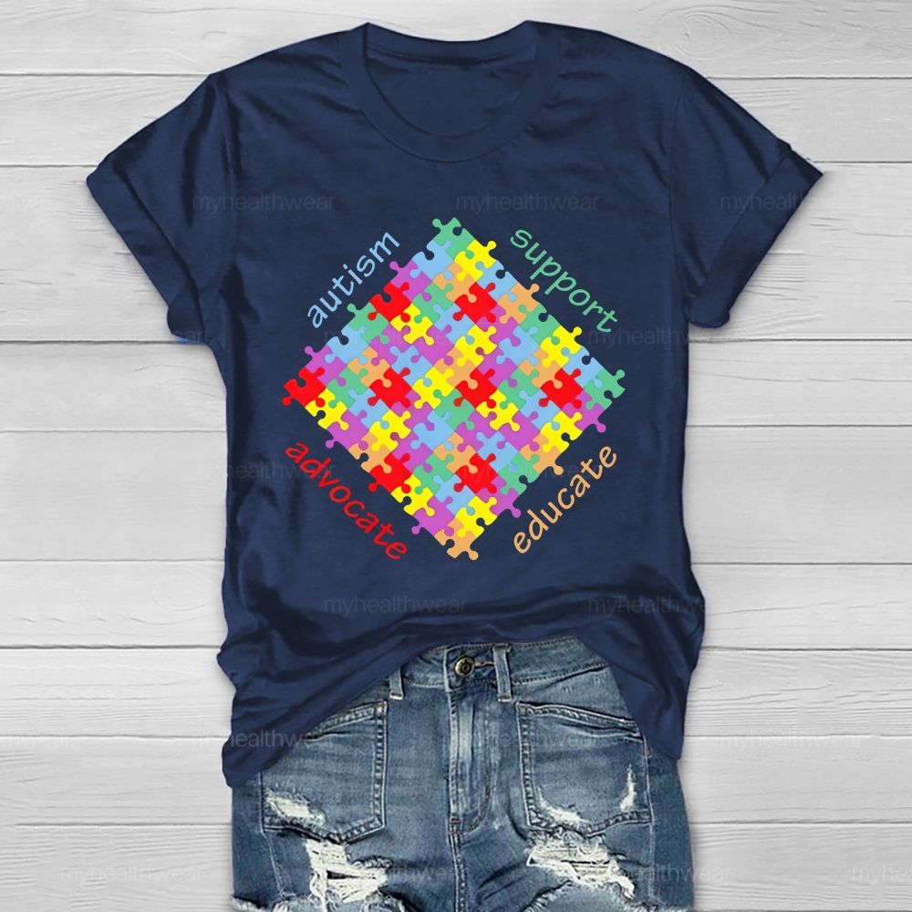 Autism Support Advocate Educate Puzzle Healthwear T-shirt
