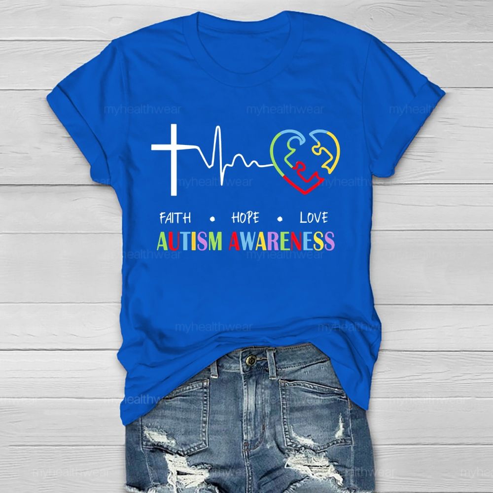 Faith Hope Love Autism Awareness Graphic Healthwear T-shirt