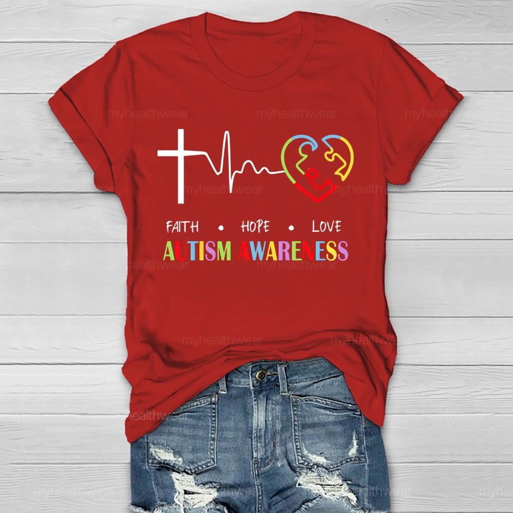 Faith Hope Love Autism Awareness Graphic Healthwear T-shirt