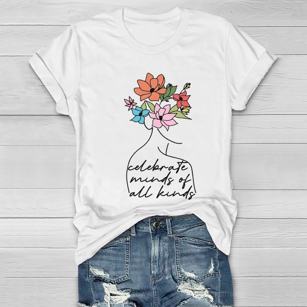 Celebrate Minds Of All Kinds Floral Healthwear T-Shirt