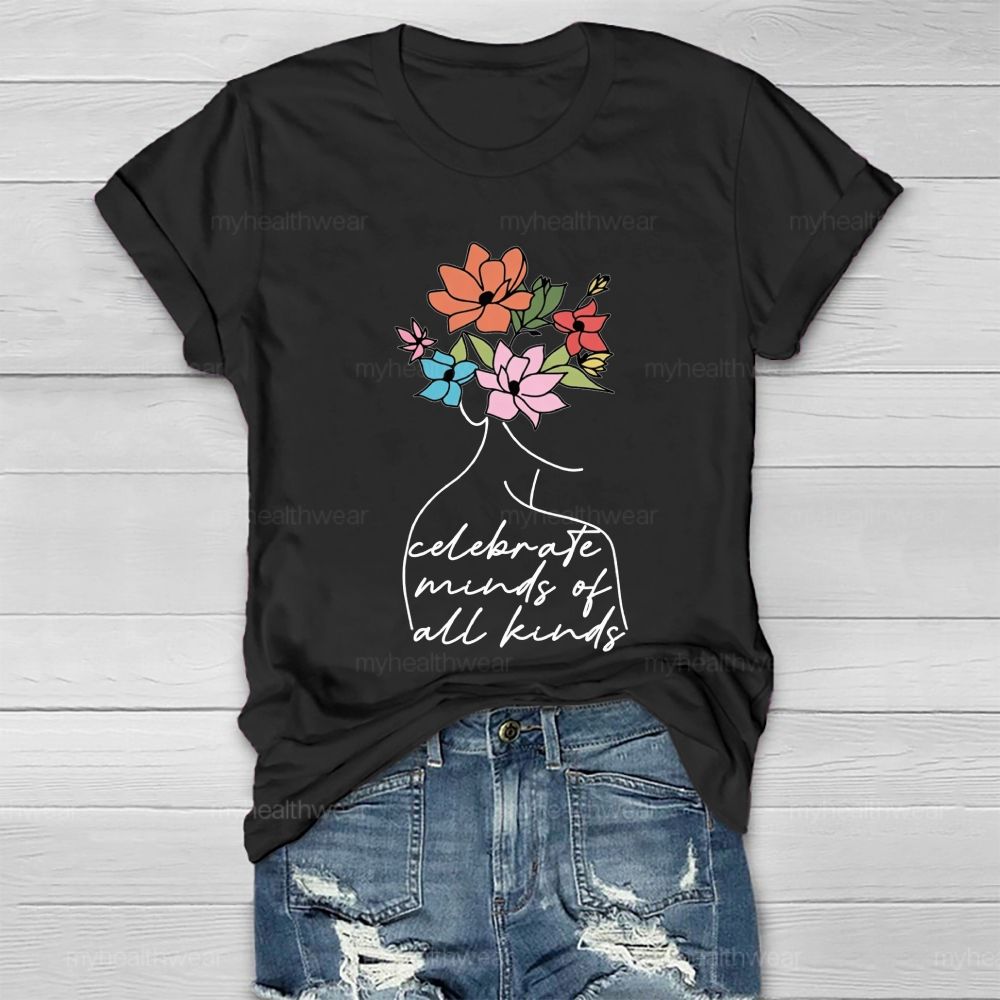 Celebrate Minds Of All Kinds Floral Healthwear T-Shirt