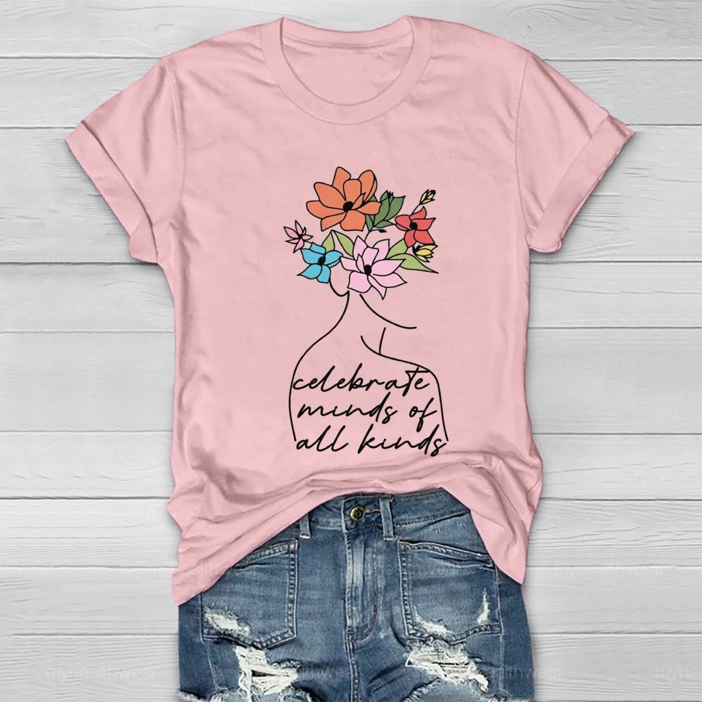 Celebrate Minds Of All Kinds Floral Healthwear T-Shirt